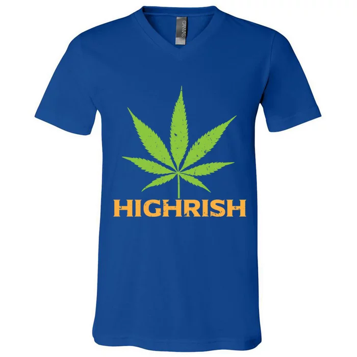 Highrish Irish Pot Leaf St Pattys Day Stoner Gift V-Neck T-Shirt