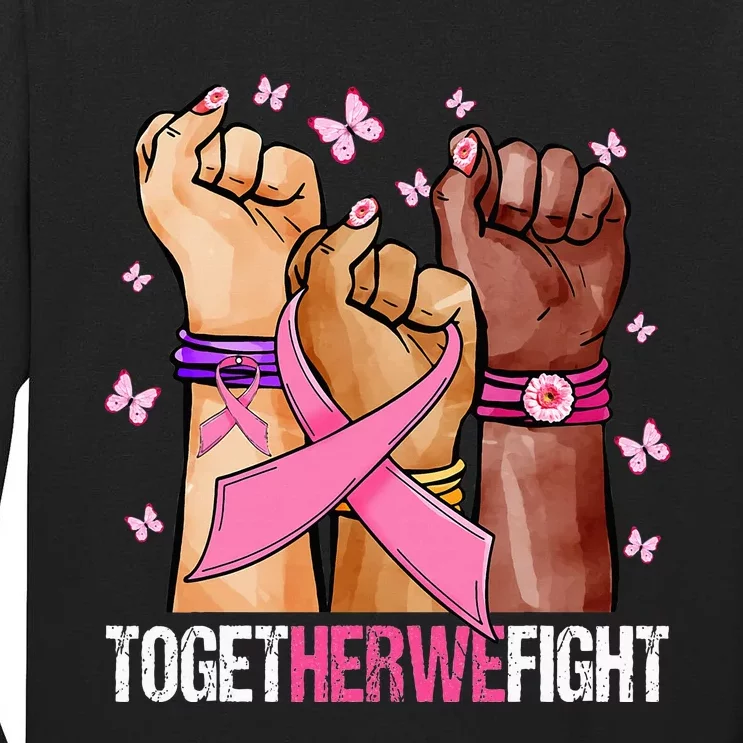 Hand In Pink Ribbon Together We Fight October Breast Cancer Tall Long Sleeve T-Shirt