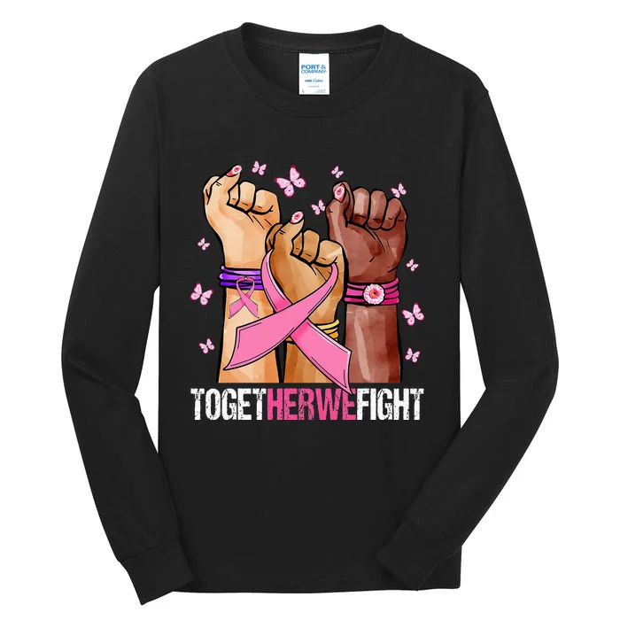 Hand In Pink Ribbon Together We Fight October Breast Cancer Tall Long Sleeve T-Shirt