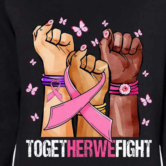 Hand In Pink Ribbon Together We Fight October Breast Cancer Womens California Wash Sweatshirt