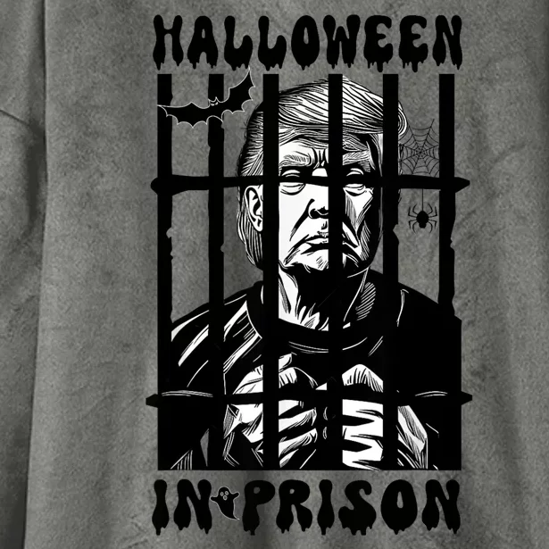 Halloween In Prison Funny Donald Trump Mug Shot Political Hooded Wearable Blanket