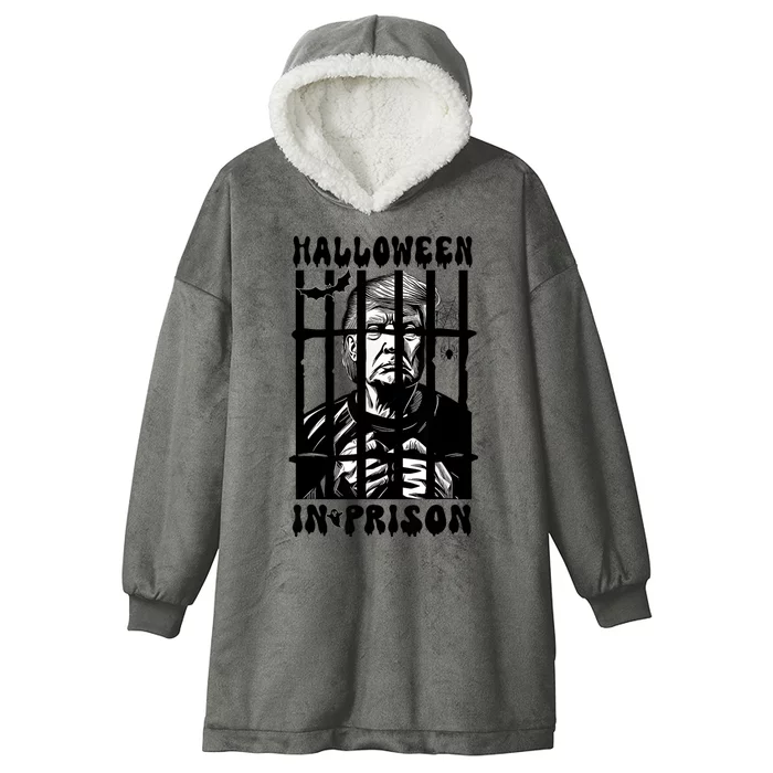 Halloween In Prison Funny Donald Trump Mug Shot Political Hooded Wearable Blanket