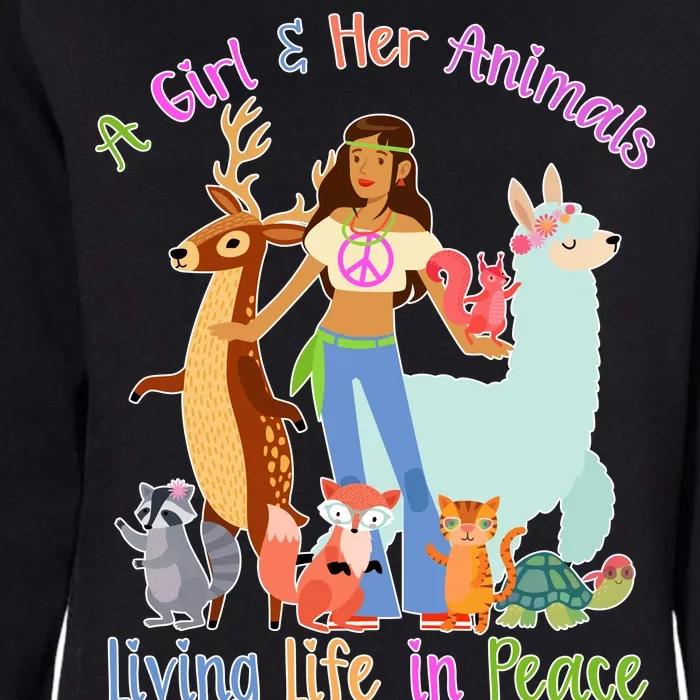 Hippie Girl And Her Animals Living Life Womens California Wash Sweatshirt