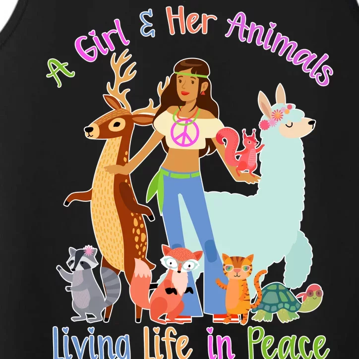 Hippie Girl And Her Animals Living Life Performance Tank