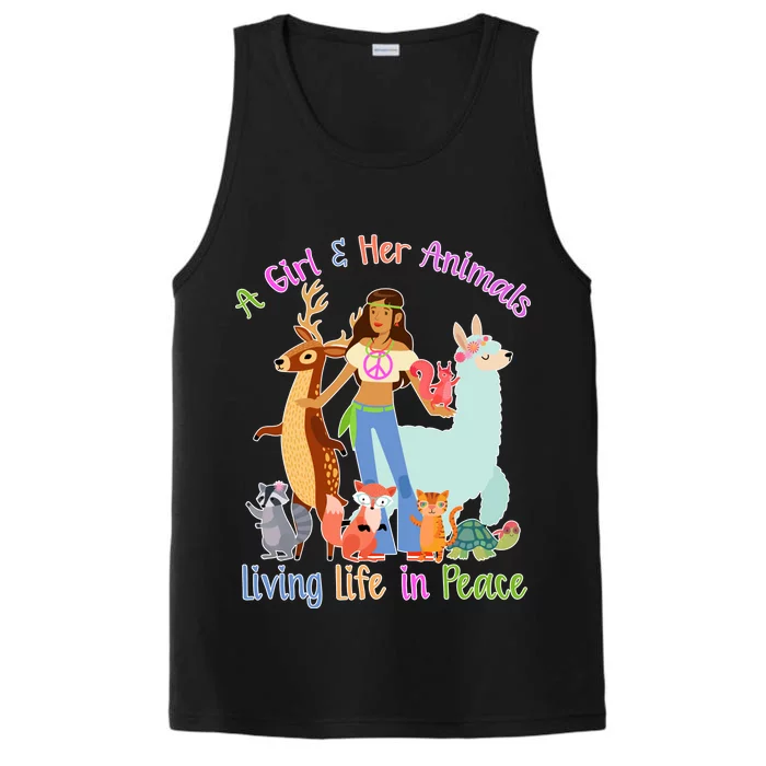 Hippie Girl And Her Animals Living Life Performance Tank