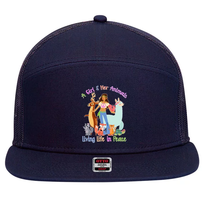 Hippie Girl And Her Animals Living Life 7 Panel Mesh Trucker Snapback Hat