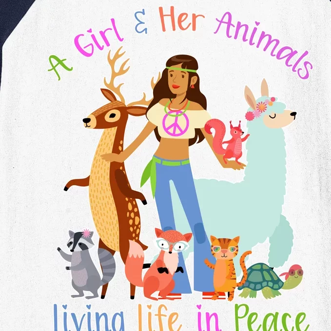 Hippie Girl And Her Animals Living Life Baseball Sleeve Shirt