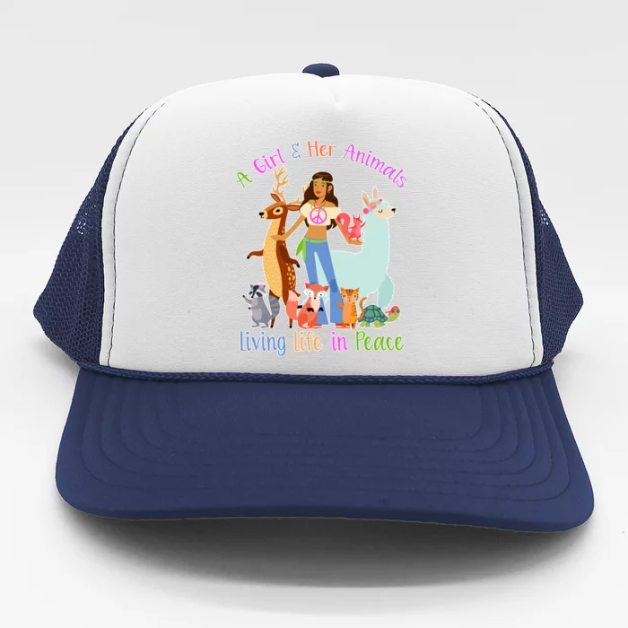 Hippie Girl And Her Animals Living Life Trucker Hat