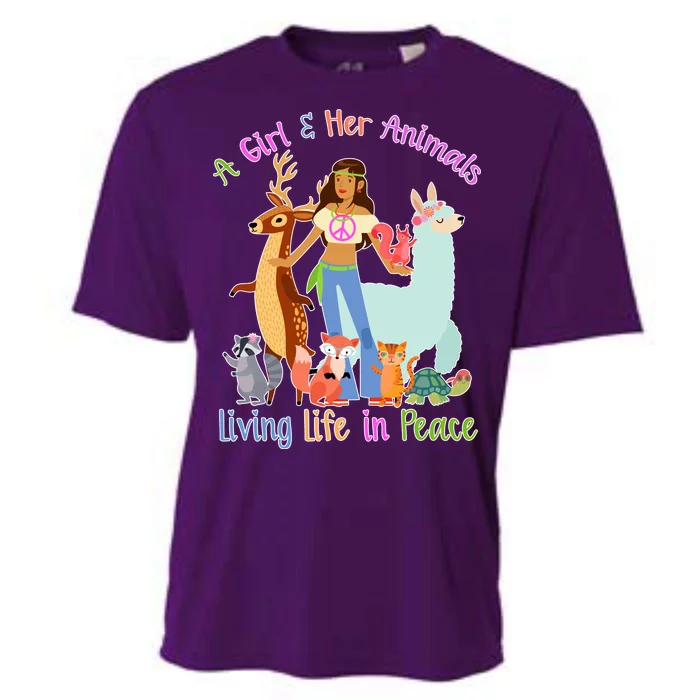 Hippie Girl And Her Animals Living Life Cooling Performance Crew T-Shirt