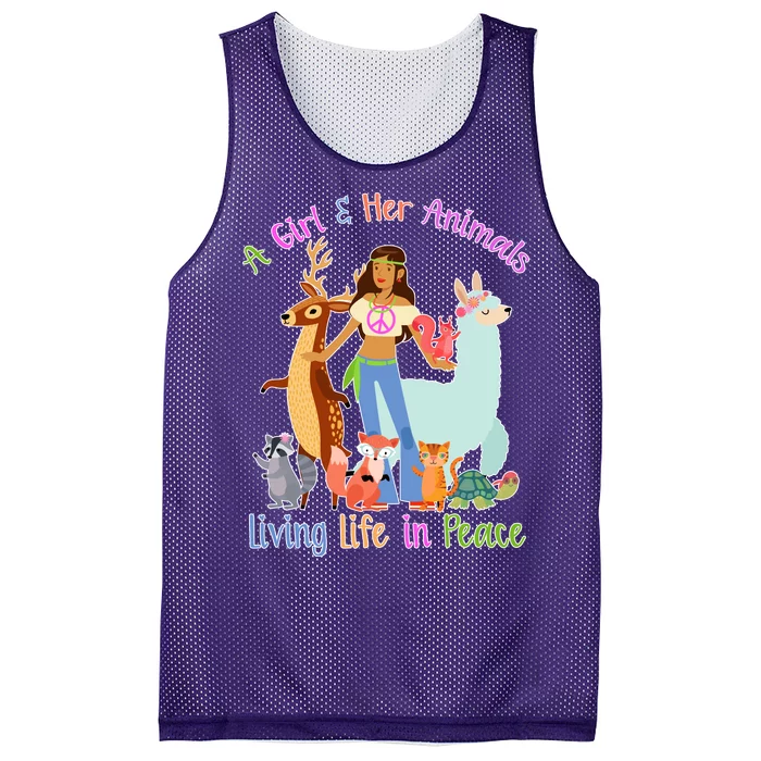 Hippie Girl And Her Animals Living Life Mesh Reversible Basketball Jersey Tank