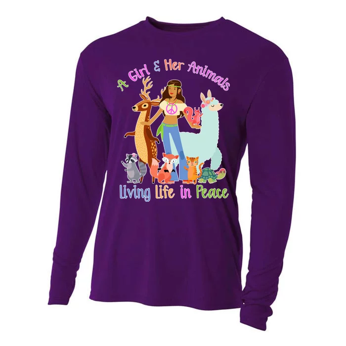 Hippie Girl And Her Animals Living Life Cooling Performance Long Sleeve Crew