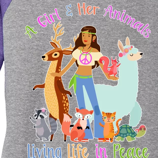 Hippie Girl And Her Animals Living Life Women's Tri-Blend 3/4-Sleeve Raglan Shirt