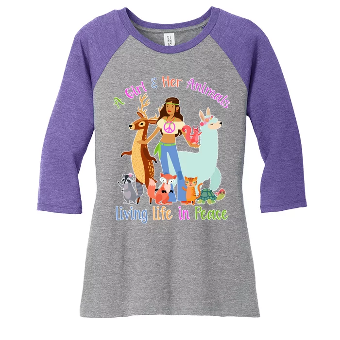 Hippie Girl And Her Animals Living Life Women's Tri-Blend 3/4-Sleeve Raglan Shirt