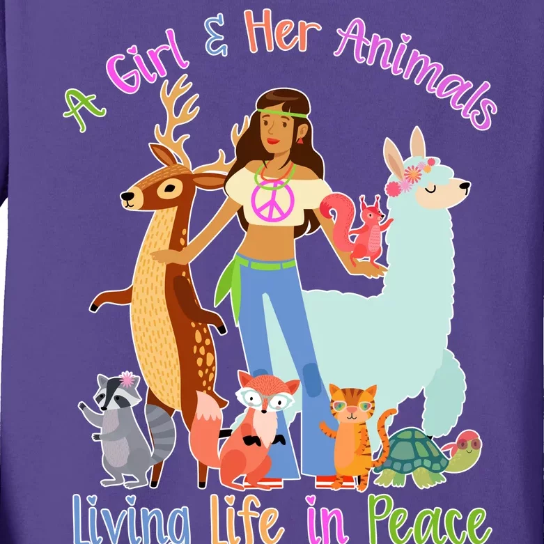 Hippie Girl And Her Animals Living Life Kids Long Sleeve Shirt