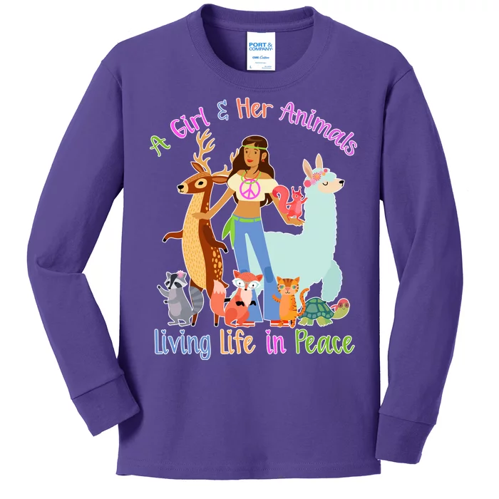 Hippie Girl And Her Animals Living Life Kids Long Sleeve Shirt