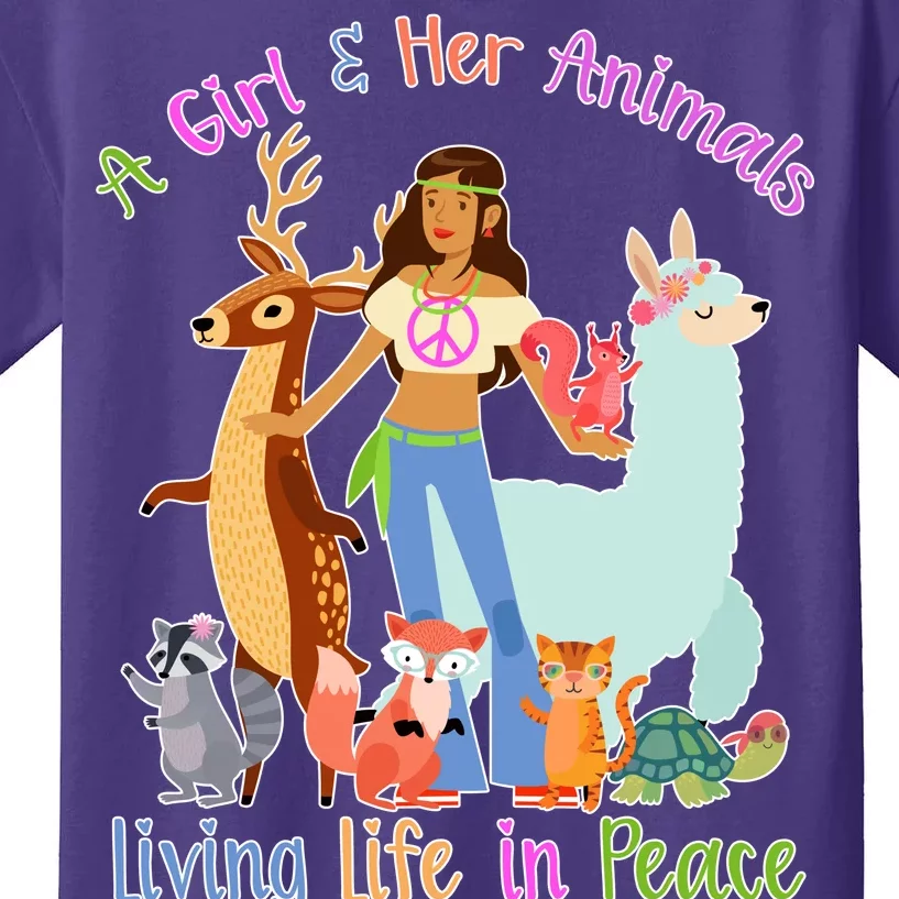 Hippie Girl And Her Animals Living Life Kids T-Shirt