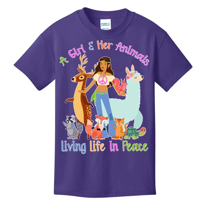 Hippie Girl And Her Animals Living Life Kids T-Shirt