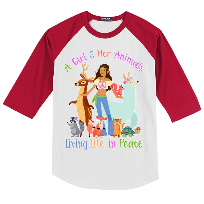 Hippie Girl And Her Animals Living Life Kids Colorblock Raglan Jersey