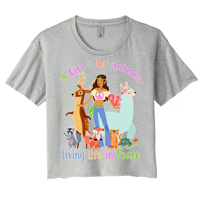 Hippie Girl And Her Animals Living Life Women's Crop Top Tee