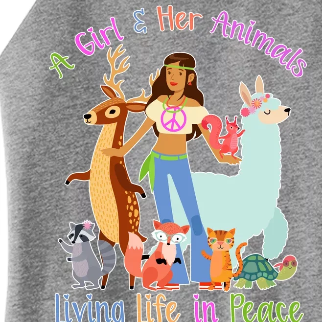 Hippie Girl And Her Animals Living Life Women’s Perfect Tri Rocker Tank