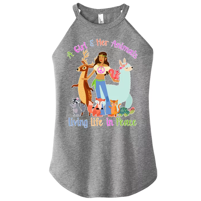 Hippie Girl And Her Animals Living Life Women’s Perfect Tri Rocker Tank