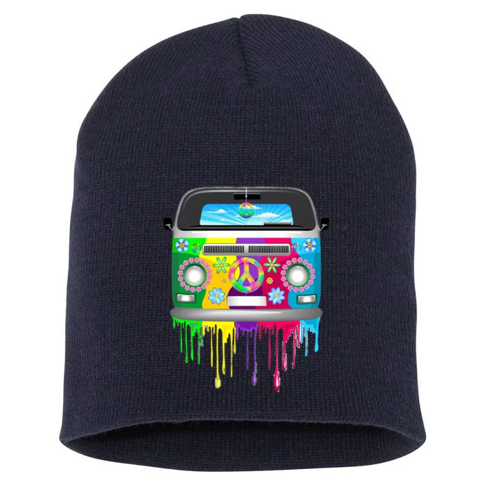 Hippie Van Dripping Rainbow Short Acrylic Beanie