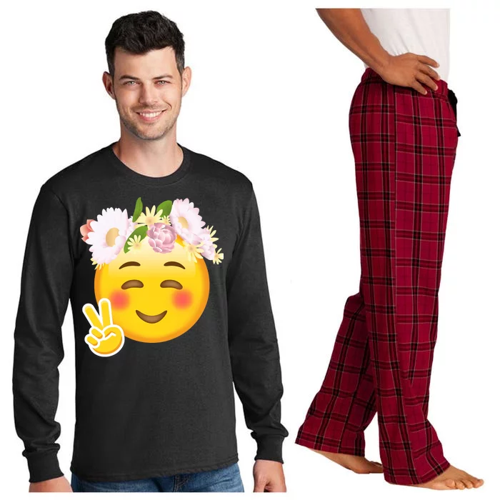 Hippy Smiley Face Peace Sign Long Sleeve Pajama Set