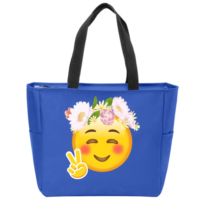 Hippy Smiley Face Peace Sign Zip Tote Bag