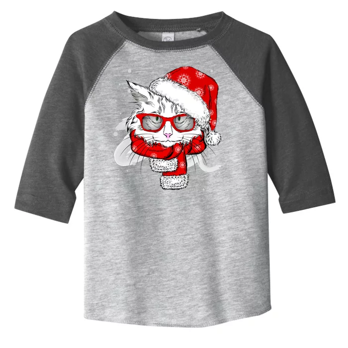 Hipster Christmas Cat Toddler Fine Jersey T-Shirt