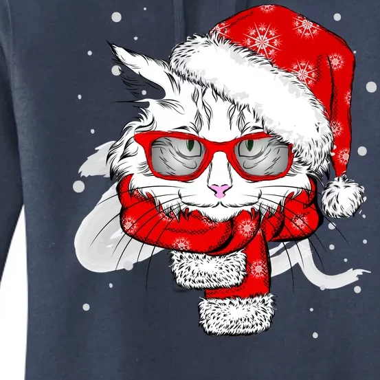 Hipster Christmas Cat Women's Pullover Hoodie