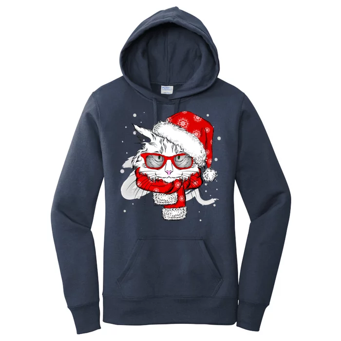 Hipster Christmas Cat Women's Pullover Hoodie