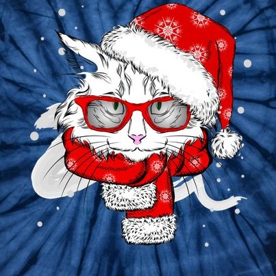 Hipster Christmas Cat Tie-Dye T-Shirt