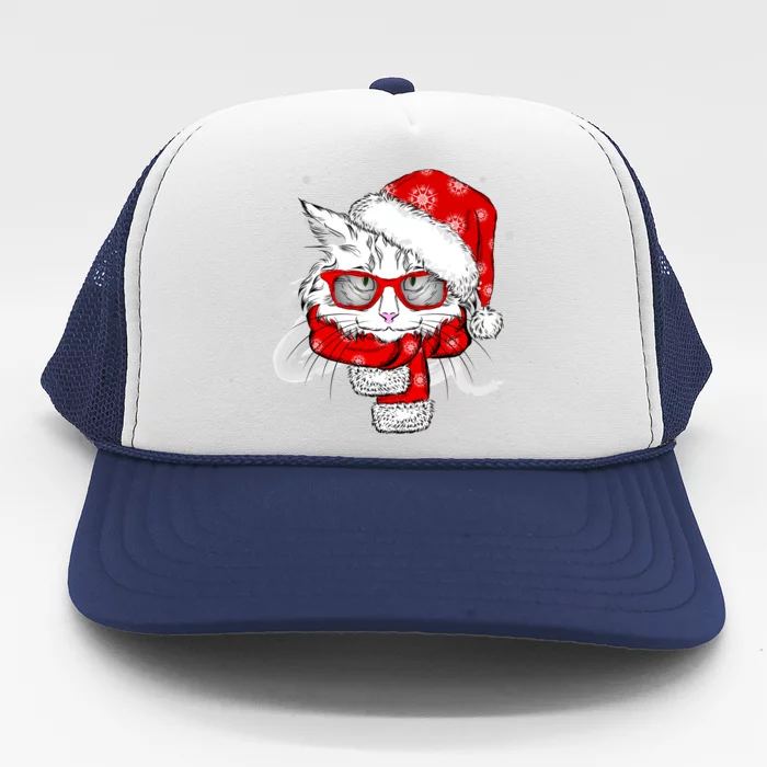 Hipster Christmas Cat Trucker Hat