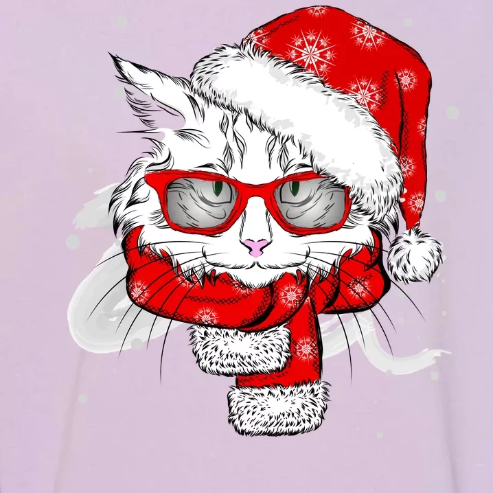 Hipster Christmas Cat Garment-Dyed Sweatshirt