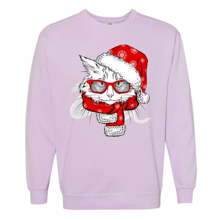 Hipster Christmas Cat Garment-Dyed Sweatshirt