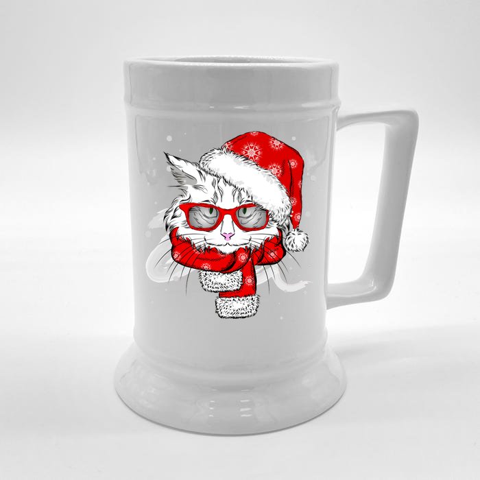 Hipster Christmas Cat Front & Back Beer Stein