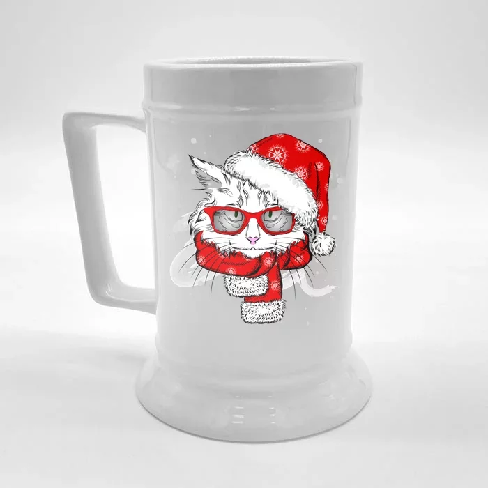 Hipster Christmas Cat Front & Back Beer Stein