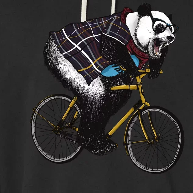 Hipster Panda Riding Bicycle Garment-Dyed Fleece Hoodie