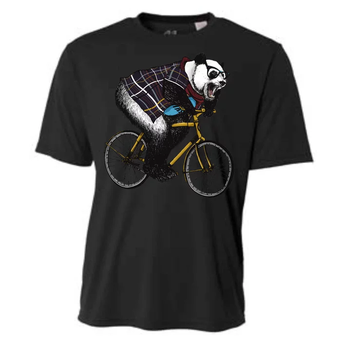 Hipster Panda Riding Bicycle Cooling Performance Crew T-Shirt