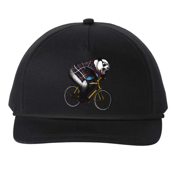 Hipster Panda Riding Bicycle Snapback Five-Panel Rope Hat