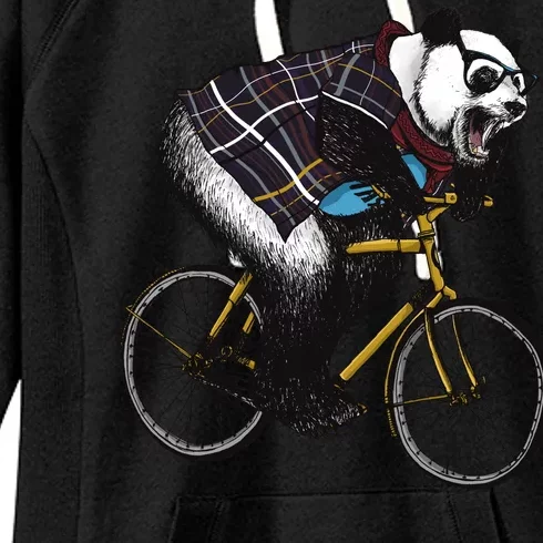 Hipster Panda Riding Bicycle Women's Fleece Hoodie