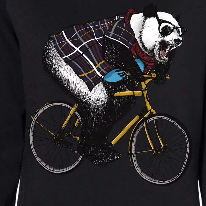 Hipster Panda Riding Bicycle Womens California Wash Sweatshirt