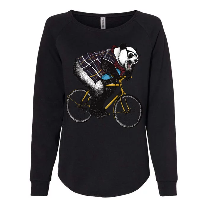 Hipster Panda Riding Bicycle Womens California Wash Sweatshirt