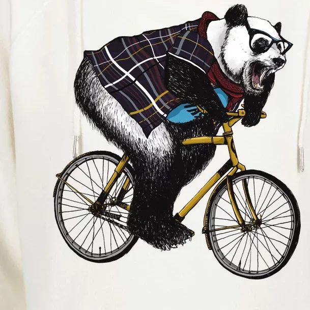 Hipster Panda Riding Bicycle Womens Funnel Neck Pullover Hood