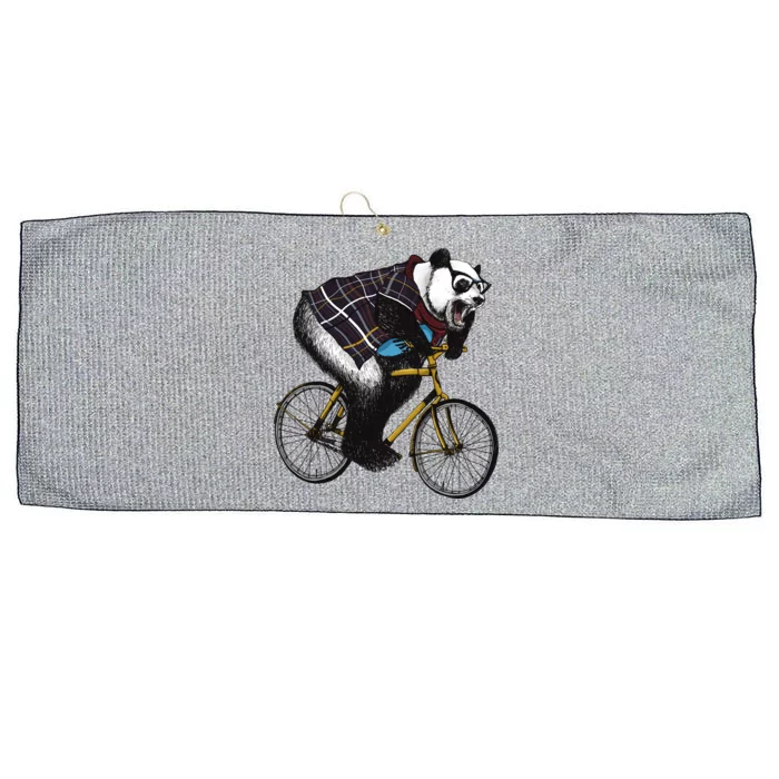 Hipster Panda Riding Bicycle Large Microfiber Waffle Golf Towel