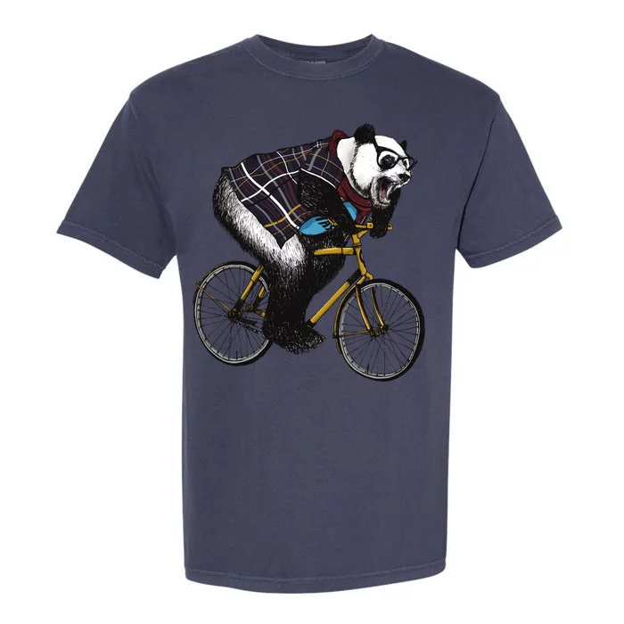 Hipster Panda Riding Bicycle Garment-Dyed Heavyweight T-Shirt