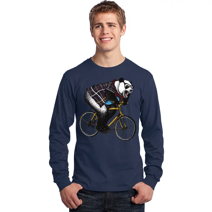 Hipster Panda Riding Bicycle Long Sleeve Shirt