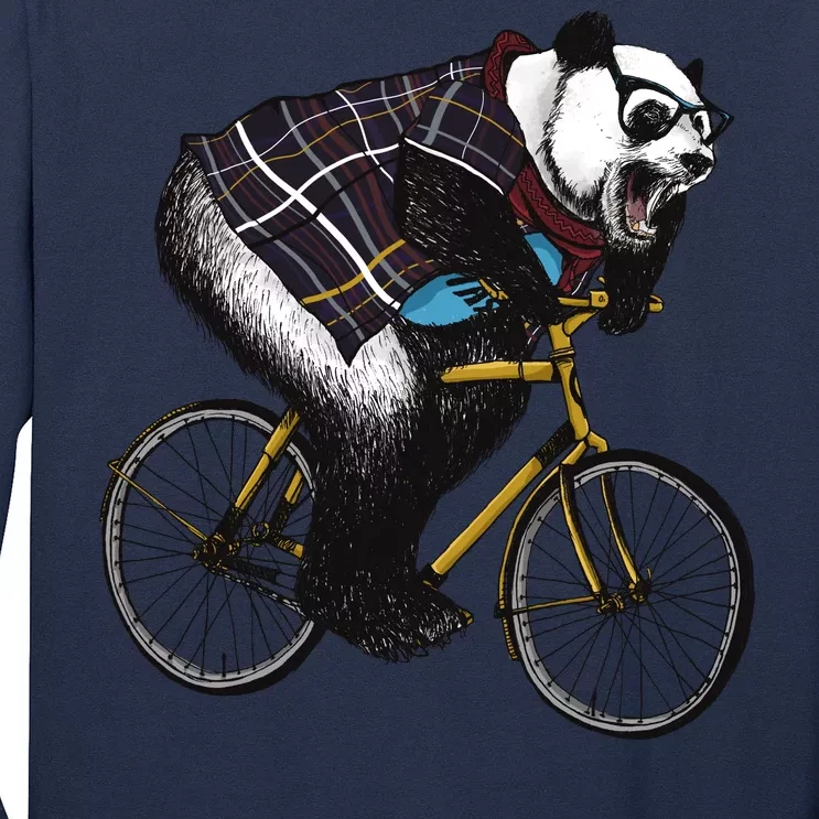 Hipster Panda Riding Bicycle Long Sleeve Shirt