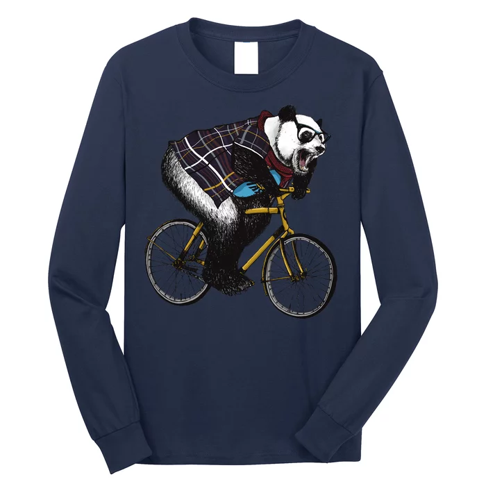 Hipster Panda Riding Bicycle Long Sleeve Shirt