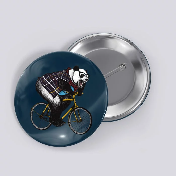 Hipster Panda Riding Bicycle Button